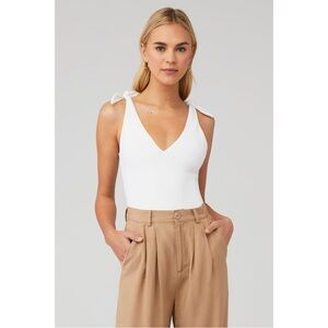Show Me Your MuMu Tie-Shoulder V-Neck Kylo Bodysuit - White Bone